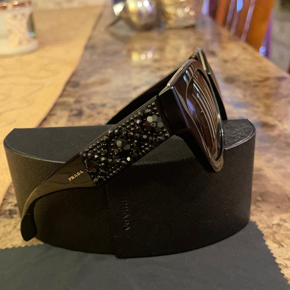Prada Black and Gold Beaded Sunglasses Runway Spring Summer Collection